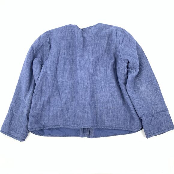 $188 Eileen Fisher Organic Linen Twill Snap Front Jacket Medium Blue Chambray M - Picture 2 of 8